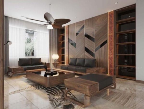 Kombinasi material kayu dan beton untuk kesan modern dan alami